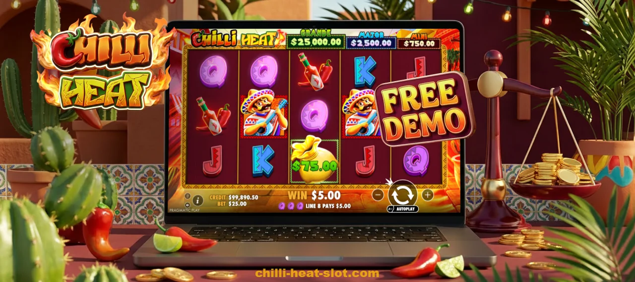The Chilli Heat demo lets you play for free, while the real-money mode gives you access to jackpots